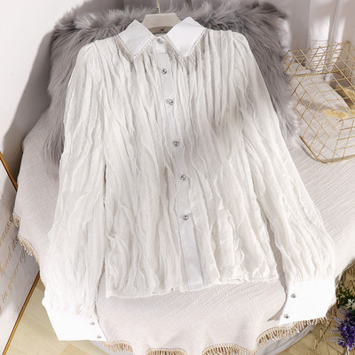 Modern női ing gombokkal és klasszikus gallérral, négy színben