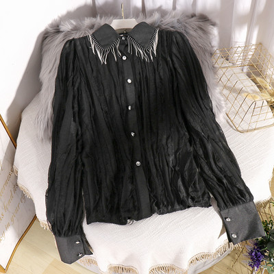 Modern női ing gombokkal és klasszikus gallérral, négy színben