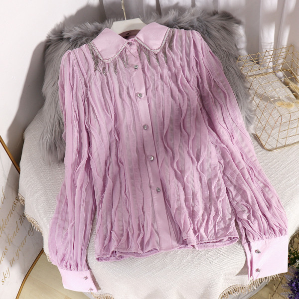 Modern női ing gombokkal és klasszikus gallérral, négy színben