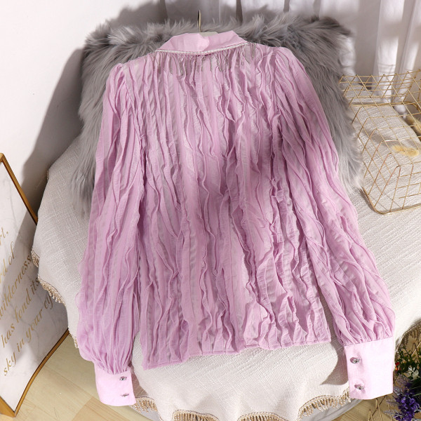 Modern női ing gombokkal és klasszikus gallérral, négy színben