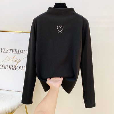 Modern női pulóver pólógallérral és hímzéssel