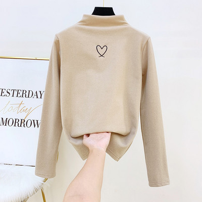 Modern női pulóver pólógallérral és hímzéssel