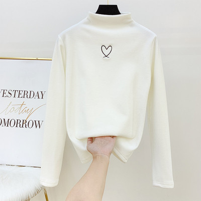 Modern női pulóver pólógallérral és hímzéssel