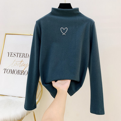 Modern női pulóver pólógallérral és hímzéssel