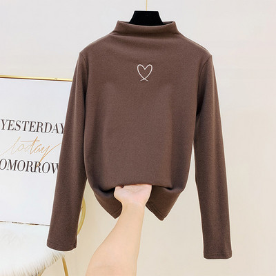Modern női pulóver pólógallérral és hímzéssel