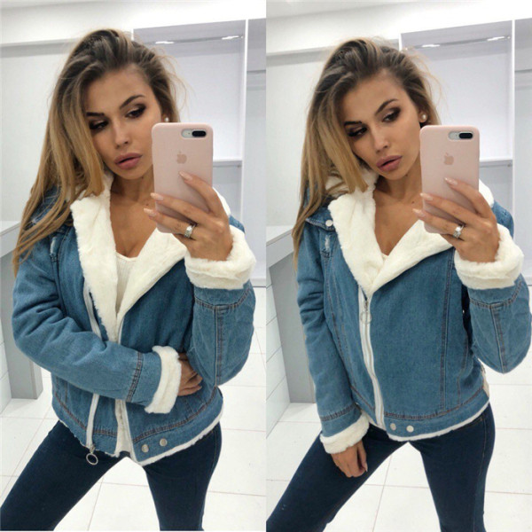 Modern női őszi farmerdzseki puha béléssel