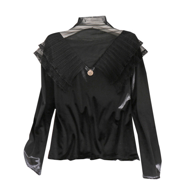 Modern női blúz tüll gallérral Karcsú modell fekete-fehér színben