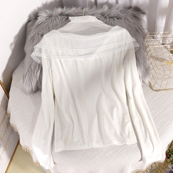 Modern női blúz tüll gallérral Karcsú modell fekete-fehér színben