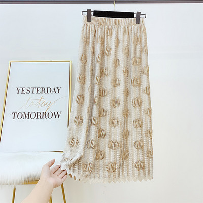 Női redőzött szoknya elasztikus derékkal, fehér, fekete és bézs színben