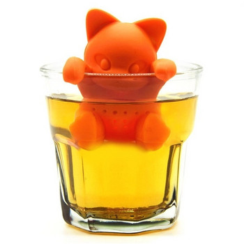 Εγχυτή σιλικόνης για γρήγορο και εύκολο τσάι  σε μορφή γατάκι σε πορτοκαλί χρώμα