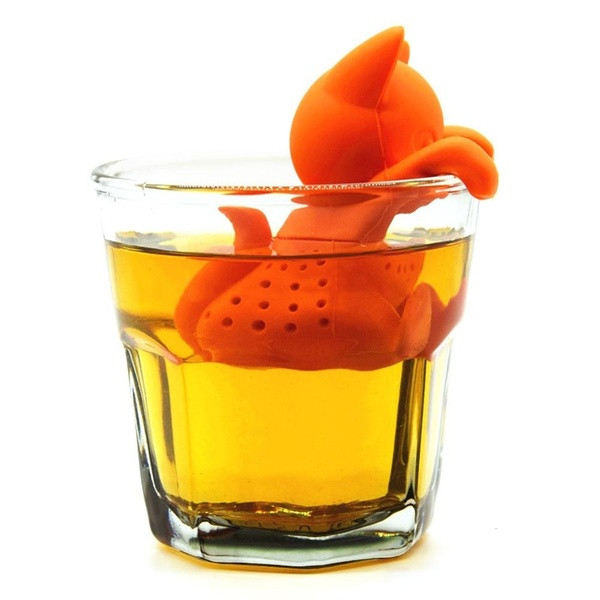 Εγχυτή σιλικόνης για γρήγορο και εύκολο τσάι  σε μορφή γατάκι σε πορτοκαλί χρώμα