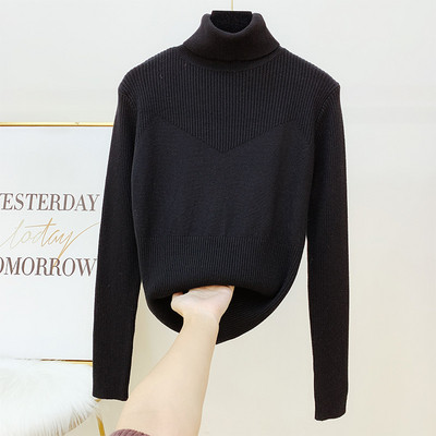 Pulover de dama cu guler inalt in negru, roz, verde si alb