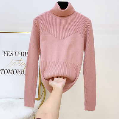 Pulover de dama cu guler inalt in negru, roz, verde si alb