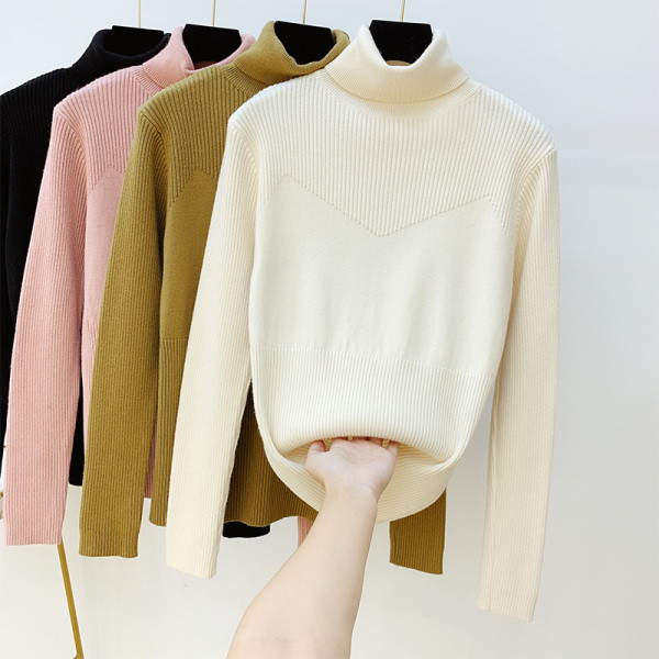 Pulover de dama cu guler inalt in negru, roz, verde si alb