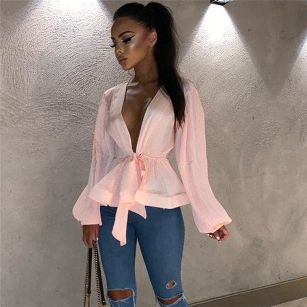 Stílusos női ing mély spitz nyakkivágással, rózsaszín és sárga színben