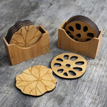 Комплект от шест броя бамбукови подложки за чаши в кръгла форма - два модела 