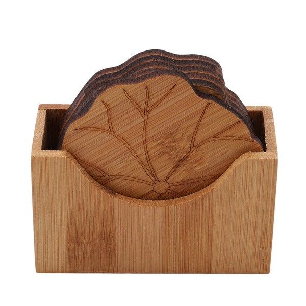 Σετ από έξι τεμάχια στρογγυλη βάση μπαμπού  για ποτίρια- δύο μοντέλα