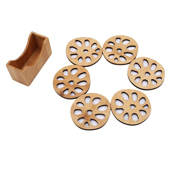 Σετ από έξι τεμάχια στρογγυλη βάση μπαμπού  για ποτίρια- δύο μοντέλα
