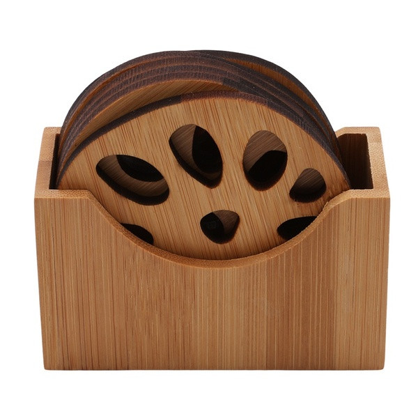 Σετ από έξι τεμάχια στρογγυλη βάση μπαμπού  για ποτίρια- δύο μοντέλα