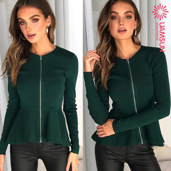 Modern női őszi kabát cipzárral és O-nyakú négy színben