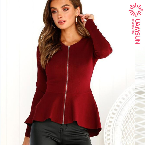 Modern női őszi kabát cipzárral és O-nyakú négy színben