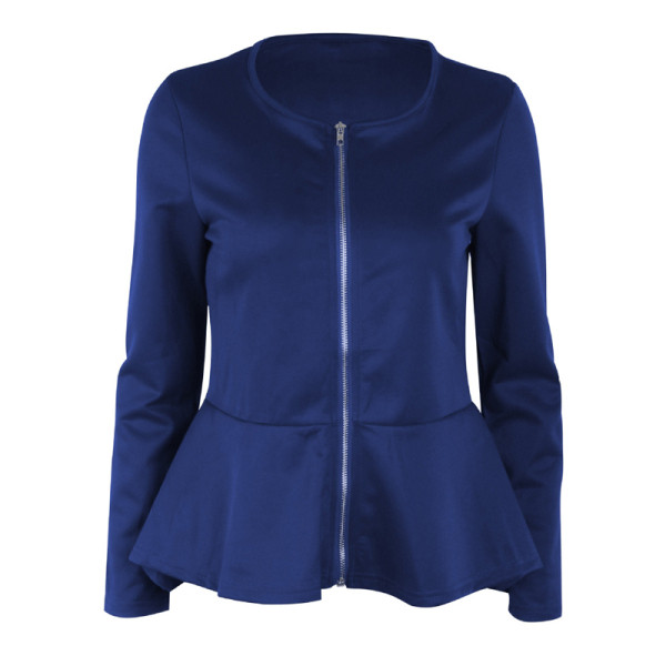 Modern női őszi kabát cipzárral és O-nyakú négy színben