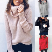 Μοντέρνο γυναικείο πουλόβερ με υψηλό κολάρο, κατάλληλο για χειμώνα σε τέσσερα χρώματα