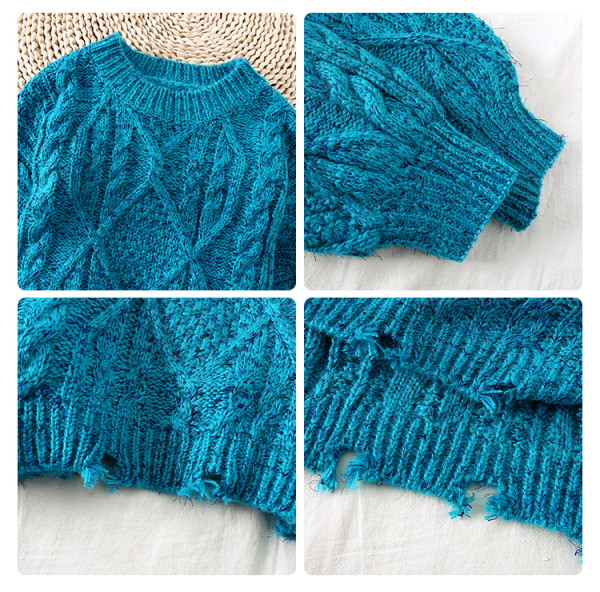 Új modell női pulóver szakadt motívummal, ovális nyakkivágással