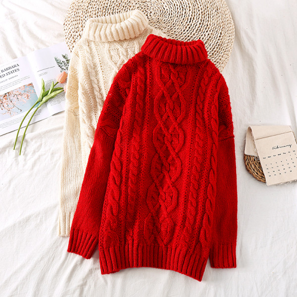 Női alkalmi pulóver magas gallérral és hosszú ujjal, különböző színekben