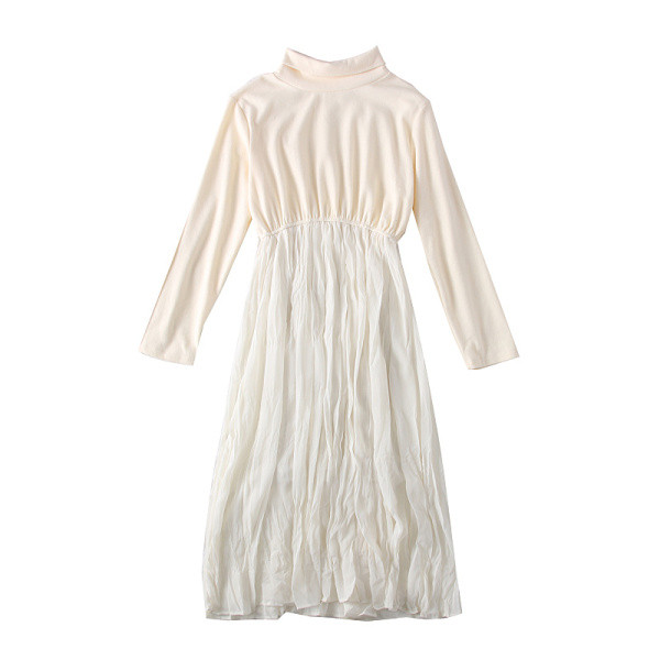 Γυναικείο φόρεμα με κολάρο και μακρύ μανίκι σε μαύρο και μπεζ χρώμα