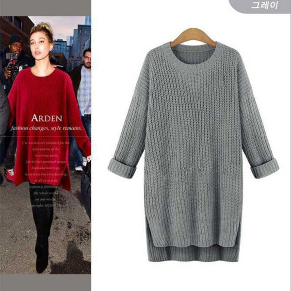 Modern női hosszú pulóver O-nyakkal, négy színben