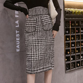 Hosszú női téli kockás szoknya magas derékkal