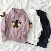 Γυναικείο casual  φούτερ σε τρία χρώματα με κεντήματα και κουκούλα