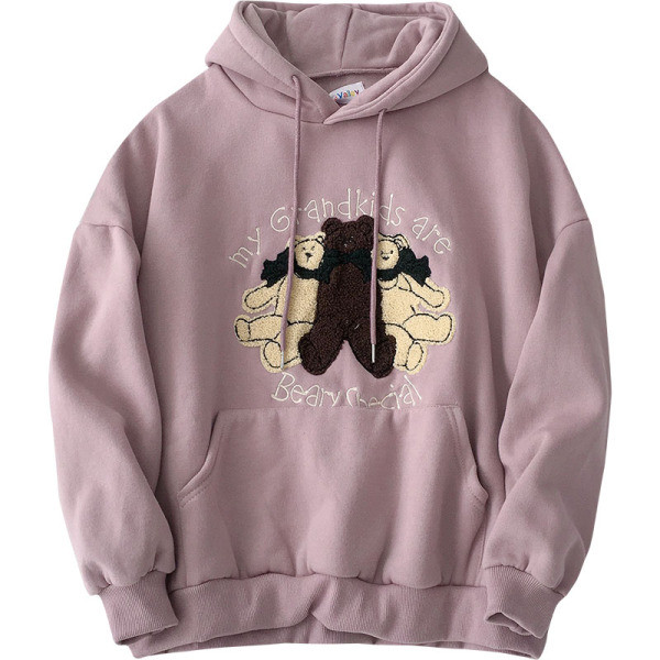 Γυναικείο casual  φούτερ σε τρία χρώματα με κεντήματα και κουκούλα