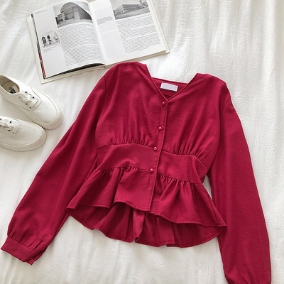 Μοντέρνο γυναικείο πουκάμισο με μακριά μανίκια σε πέντε χρώματα