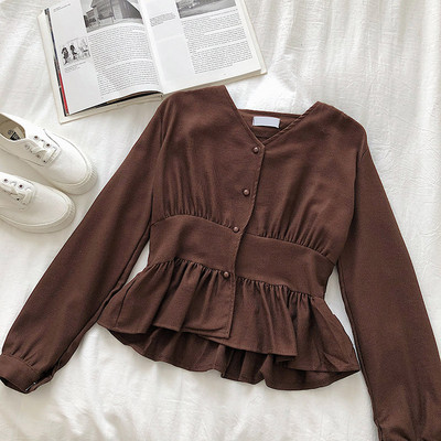 Μοντέρνο γυναικείο πουκάμισο με μακριά μανίκια σε πέντε χρώματα