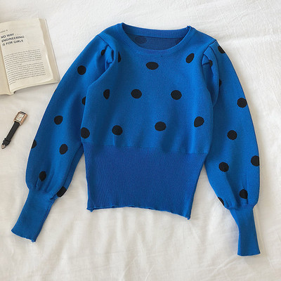 Modern női pulóver ovális nyakkivágással, hosszú ujjakkal, több színű pöttyökkel