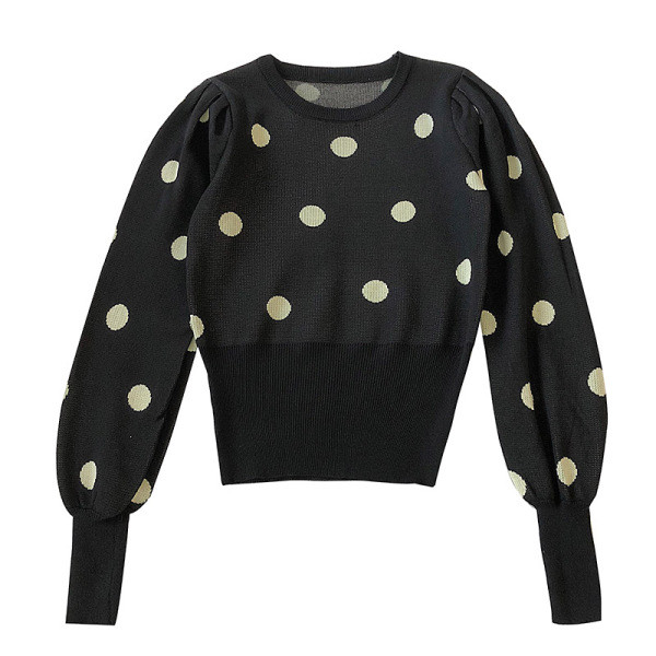 Modern női pulóver ovális nyakkivágással, hosszú ujjakkal, több színű pöttyökkel