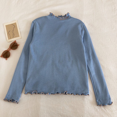 Női blúz magas gallérral, fürtökkel és puha béléssel, különböző színekben