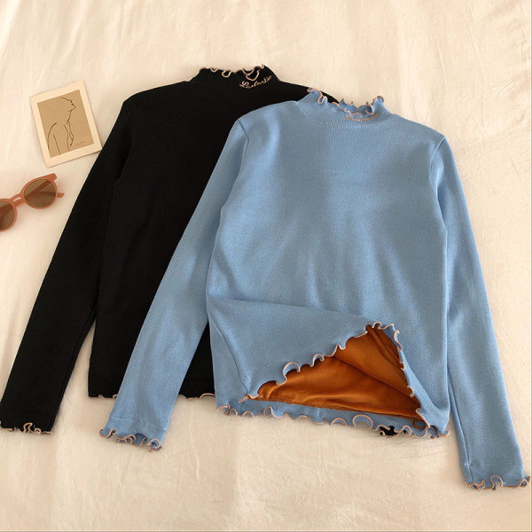 Női blúz magas gallérral, fürtökkel és puha béléssel, különböző színekben