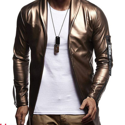 ΝΕΟ μοντέλο  ανδρικό μπουφάν από οικολογικό δέρμα χωρίς  κουμπιά με τσέπες σε ασημί, χρυσό και μαύρο χρώμα