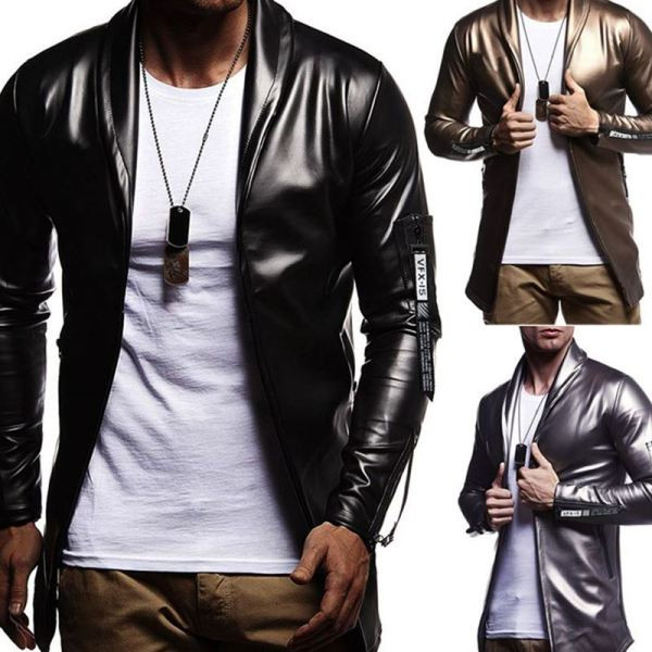 ΝΕΟ μοντέλο  ανδρικό μπουφάν από οικολογικό δέρμα χωρίς  κουμπιά με τσέπες σε ασημί, χρυσό και μαύρο χρώμα