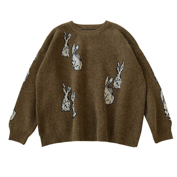 Γυναικείο casual πουλόβερ με κουνέλι εφαρμογών και οβάλ λαιμόκοψη σε τρία χρώματα