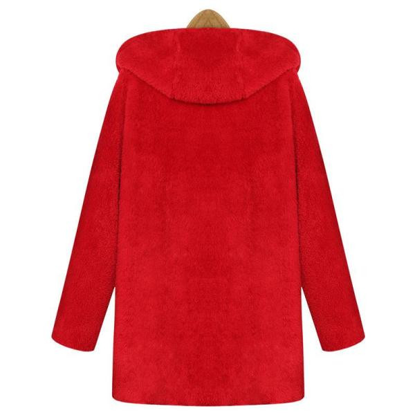 Γυναικείο καθημερινό μακρύ παλτό με κουκούλα και μαλακή  επένδυση σε μαύρο και κόκκινο χρώμα