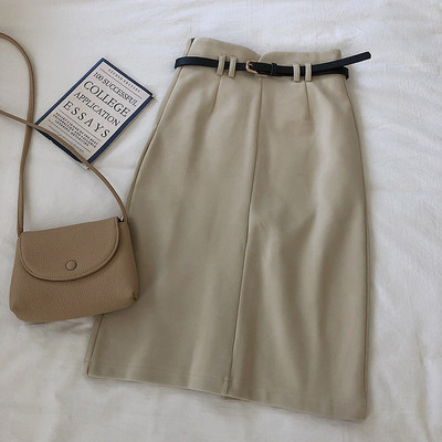 Modern női téli szoknya magas derékkal és övvel három színben