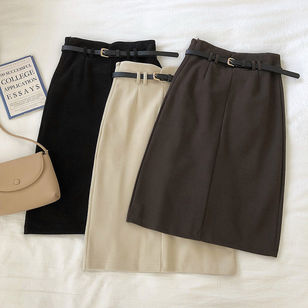 Modern női téli szoknya magas derékkal és övvel három színben