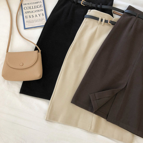 Modern női téli szoknya magas derékkal és övvel három színben