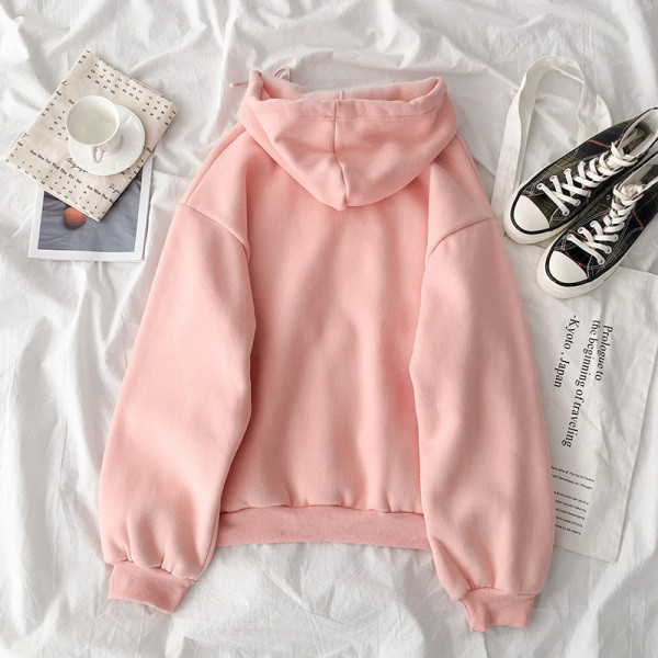 Napi női pulóver rózsaszín és bézs színben felirattal és kapucnival