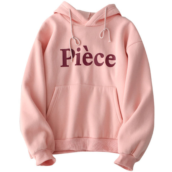 Napi női pulóver rózsaszín és bézs színben felirattal és kapucnival