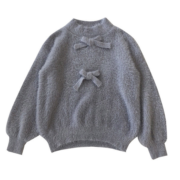 Modern női bolyhos pulóver ovális nyakkivágással és szalaggal